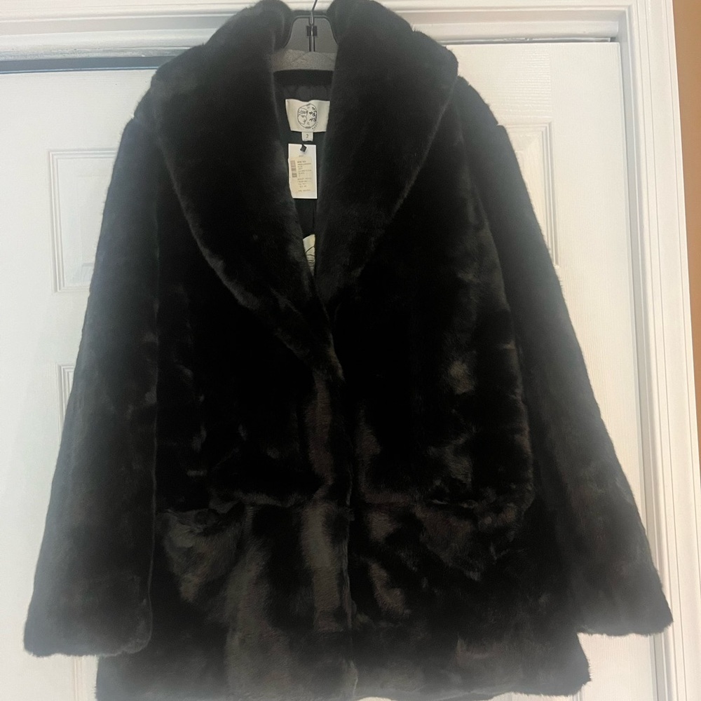Black Furless Faux Fur oversized  coat by Marei 1998